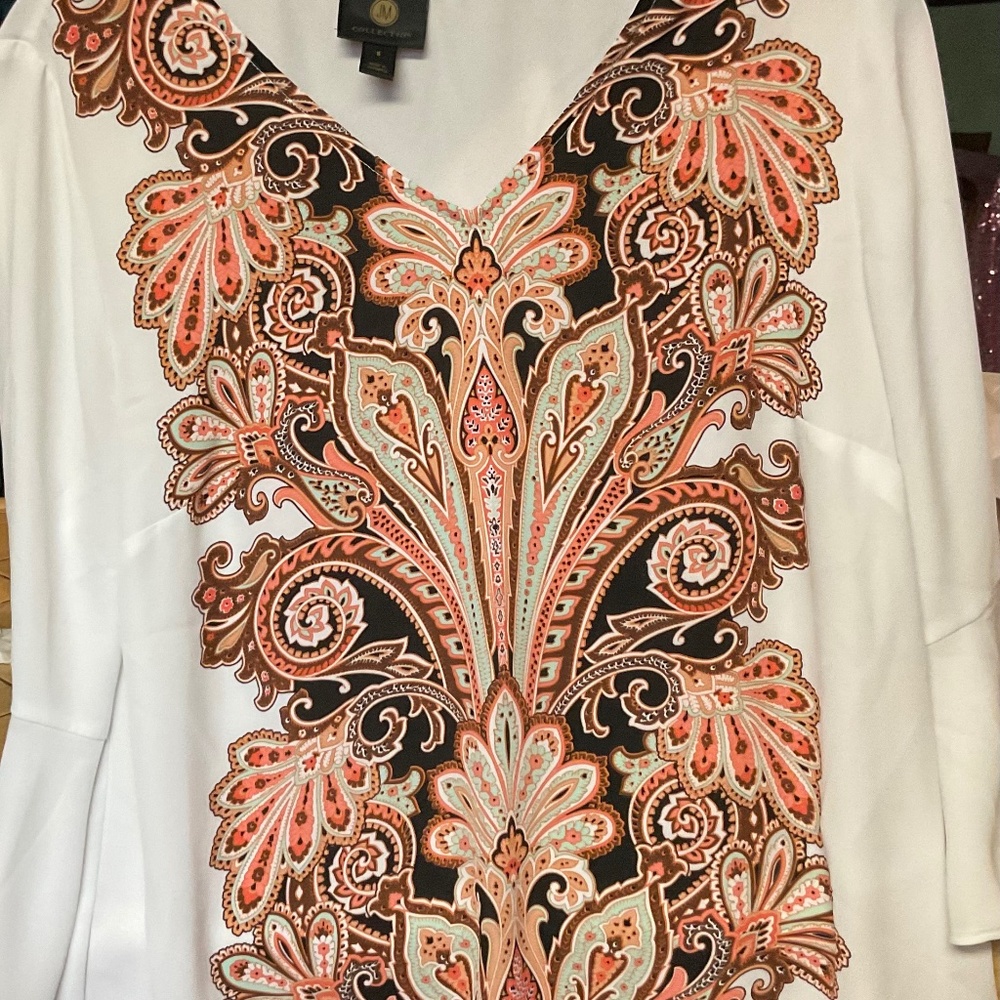 JM Collection Print Blouse Flared Sleeves